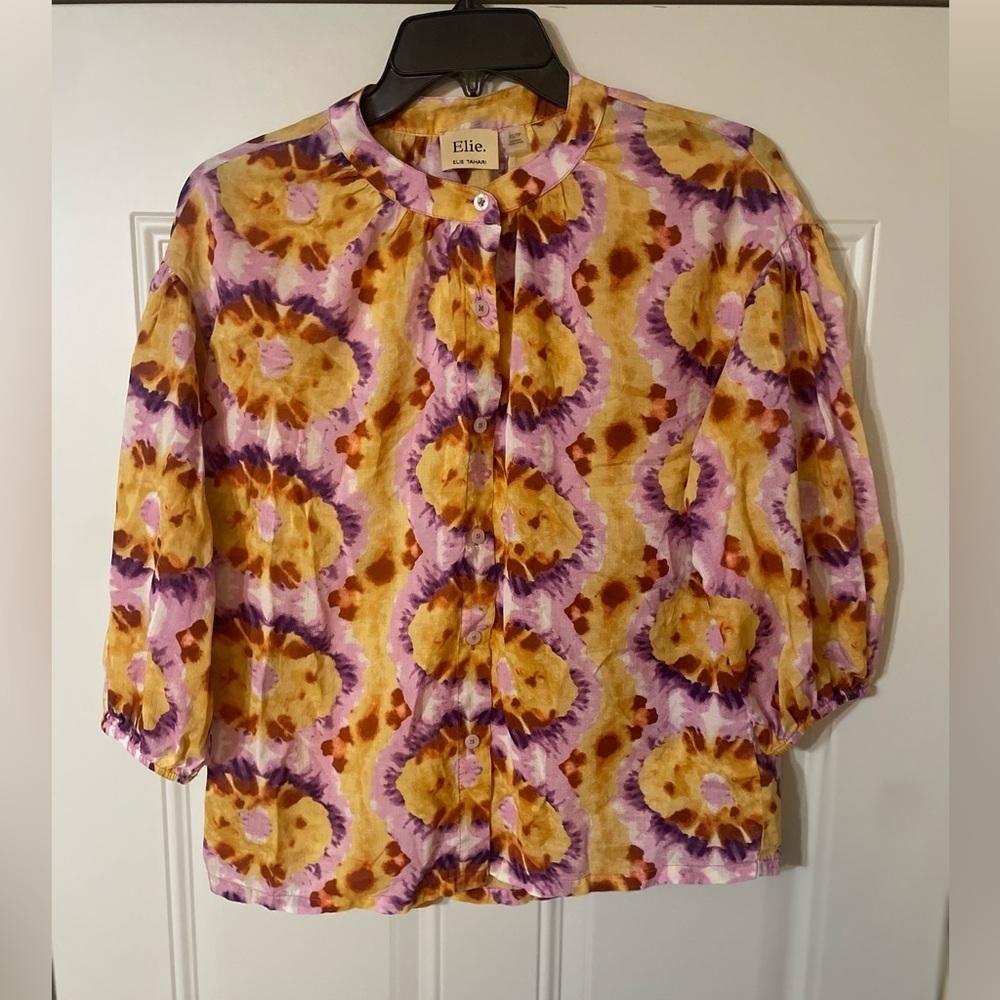 Elie By Elie Tahari Bright Floral Abstract geometric Blouse Modal Size XS Art